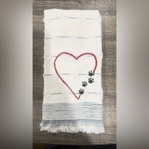 White kitchen  Towel with Heart and Paw Print Design set of two